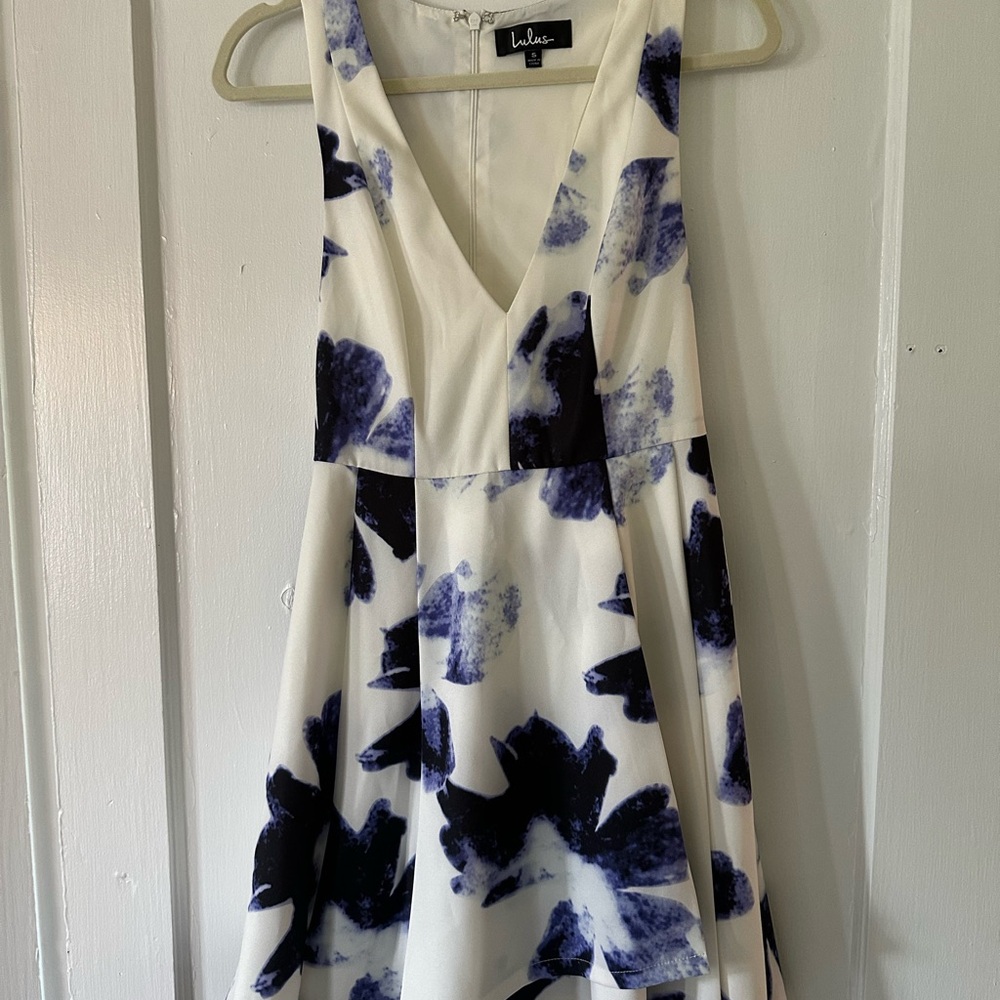 Lulu's Cream and Navy Floral Mini Dress